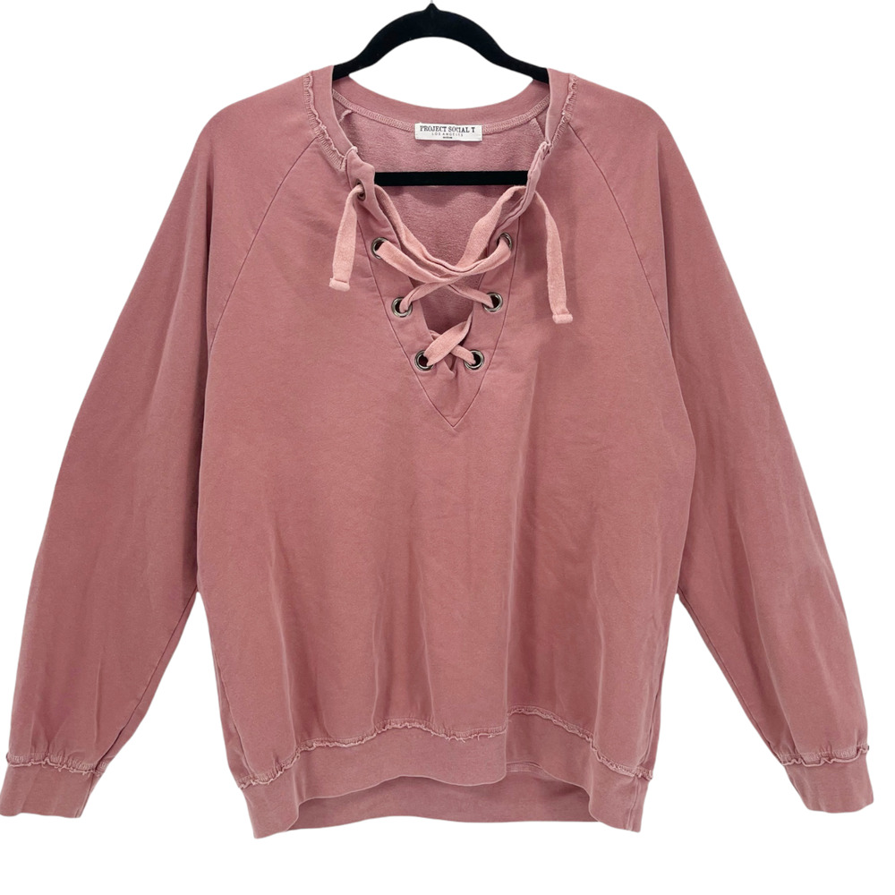 Project Social T Women's Tie Up Pullover Sweatshirt Top Pink Size Medium